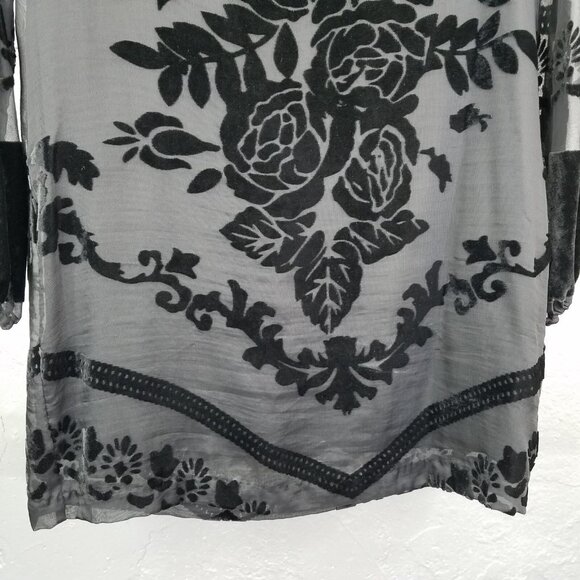 STARING AT STARS Mini Dress Sm Black Velvet Burnout Floral Sheer Net Lined Roses - Picture 9 of 13